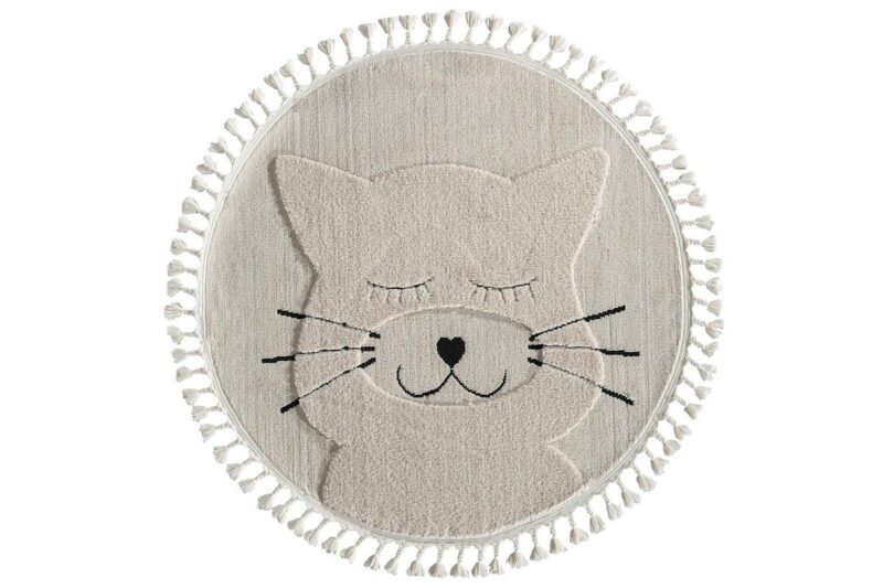 Öğretmenler Halı - EMP Kids Kitty Yuvarlak Kedi Figürlü Bebek Odası Halısı