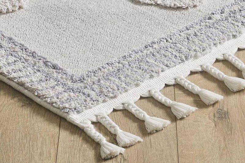 Öğretmenler Halı - EMP Kids White Cloud Bulut Desenli Çocuk Takma Saçaklı Çocuk Halısı